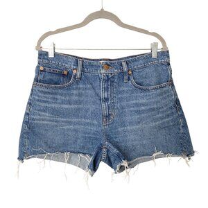 Madewell Relaxed Mid-Length Cut Off Denim Shorts 28  Blue Frayed Hem